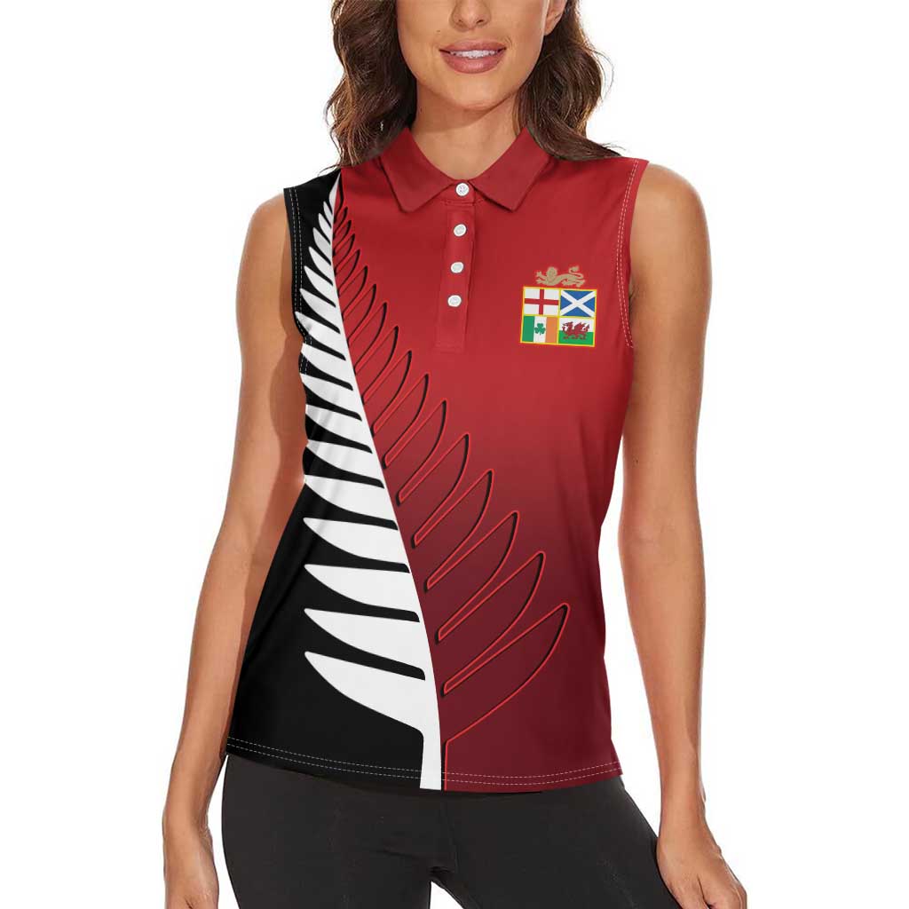Custom British Lions New Zealand Women Sleeveless Polo Shirt Half Black Fern LT9 - Polynesian Pride