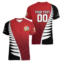 Custom British Lions New Zealand Women V-Neck T-Shirt Half Black Fern LT9 - Polynesian Pride