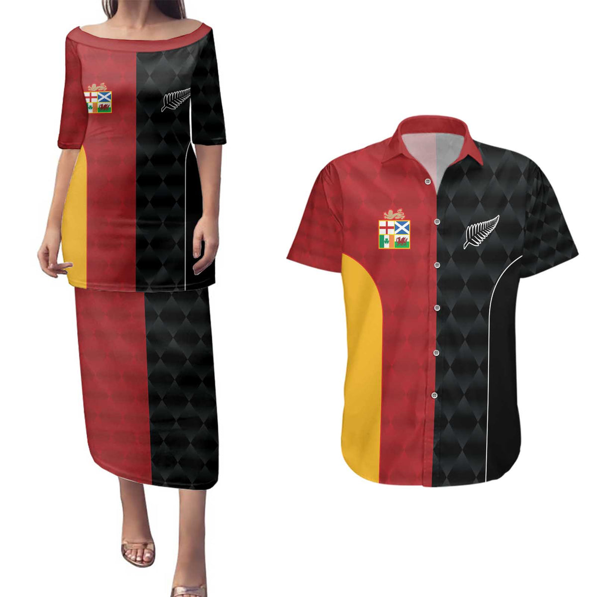 Custom British Lions New Zealand Couples Matching Puletasi and Hawaiian Shirt Sporty Style