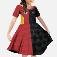 Custom British Lions New Zealand Family Matching Tank Maxi Dress and Hawaiian Shirt Sporty Style LT9 Daughter's Dress Black - Polynesian Pride