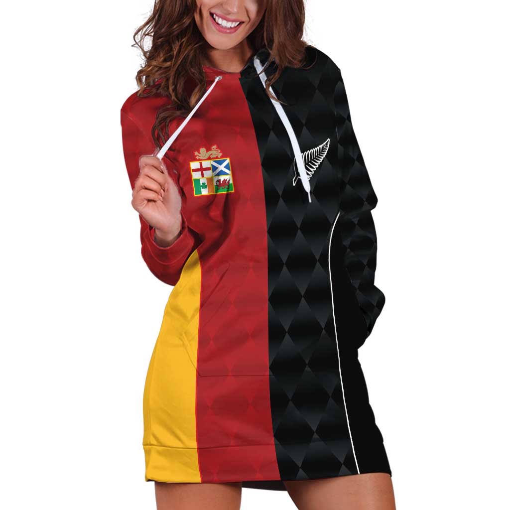 Custom British Lions New Zealand Hoodie Dress Sporty Style LT9 Black - Polynesian Pride