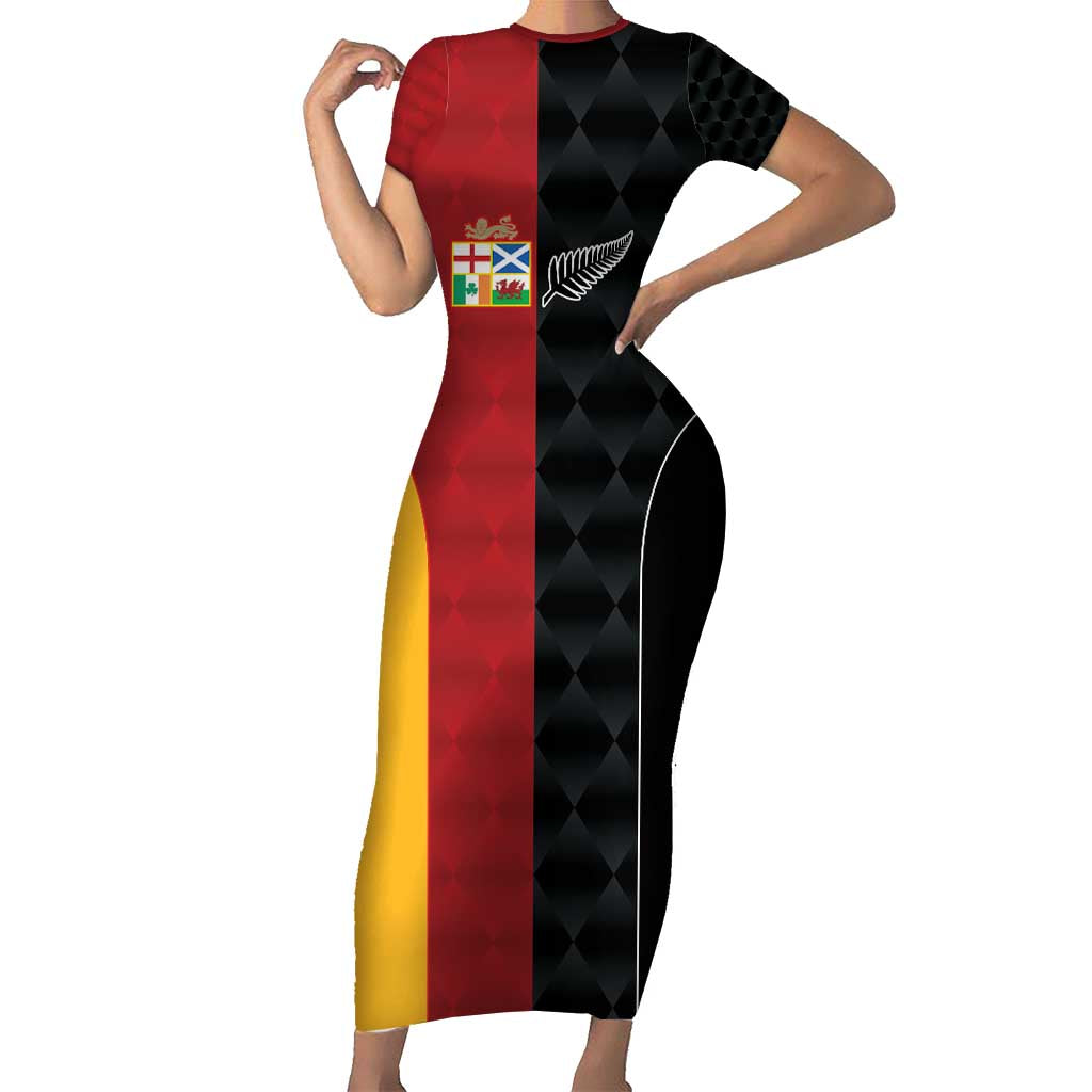 Custom British Lions New Zealand Short Sleeve Bodycon Dress Sporty Style LT9 Long Dress Black - Polynesian Pride