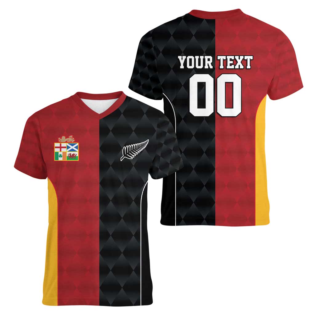 Custom British Lions New Zealand Women V-Neck T-Shirt Sporty Style LT9 - Polynesian Pride