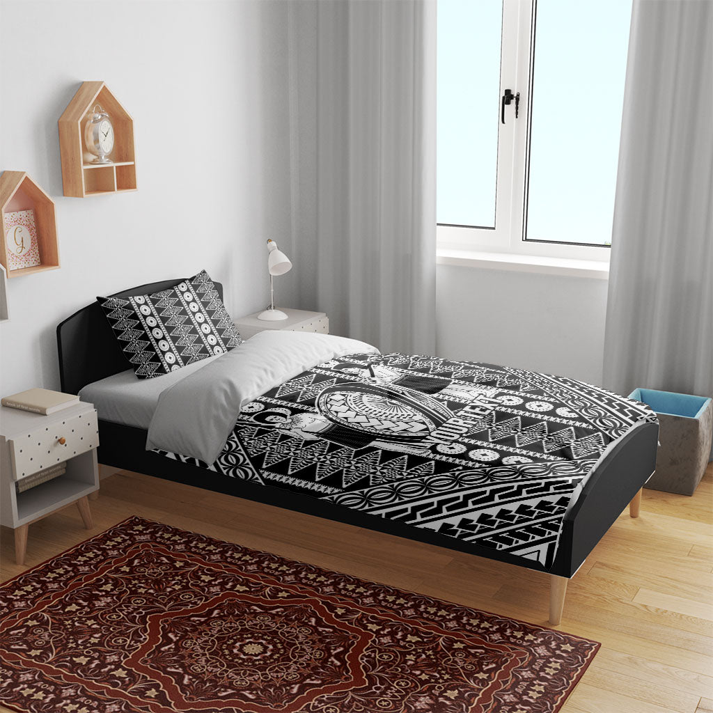 Fiji Custom Rugby National Heritage Bedding Set Black Traditional Masi Inspired