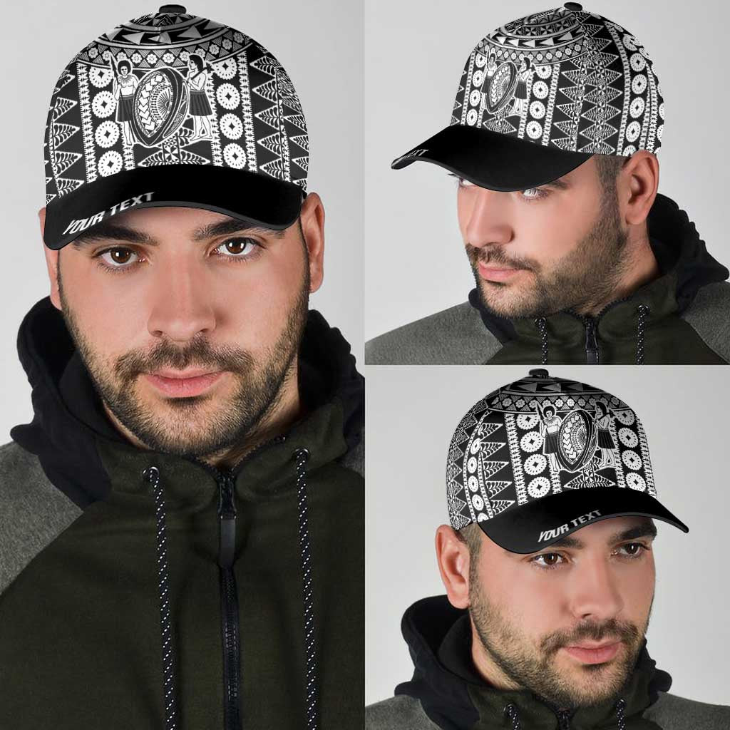 Fiji Personalized Rugby National Heritage Classic Cap Black Traditional Masi Inspired