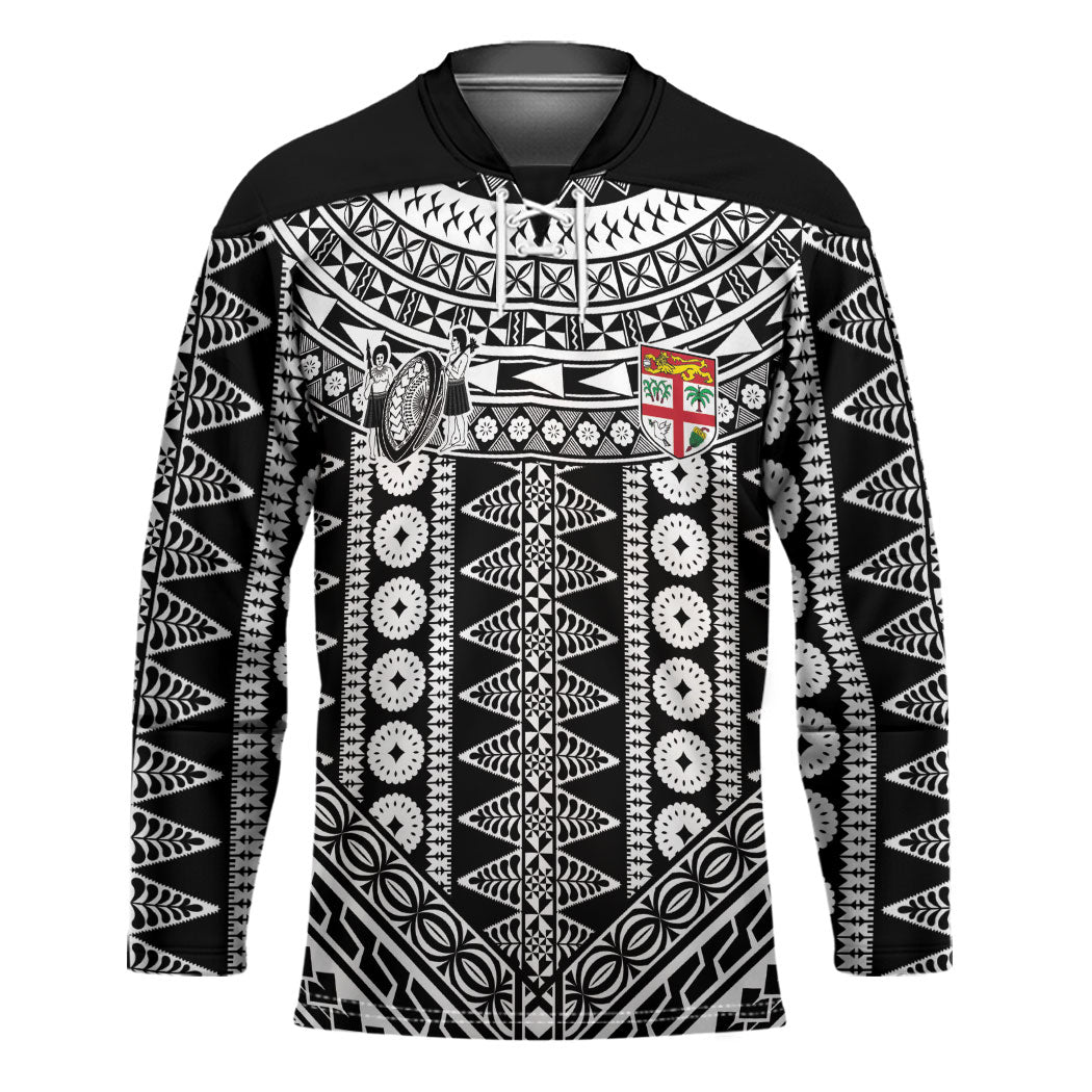 Fiji Custom Rugby National Heritage Hockey Jersey Black Traditional Masi Inspired LT9 Unisex Black - Polynesian Pride