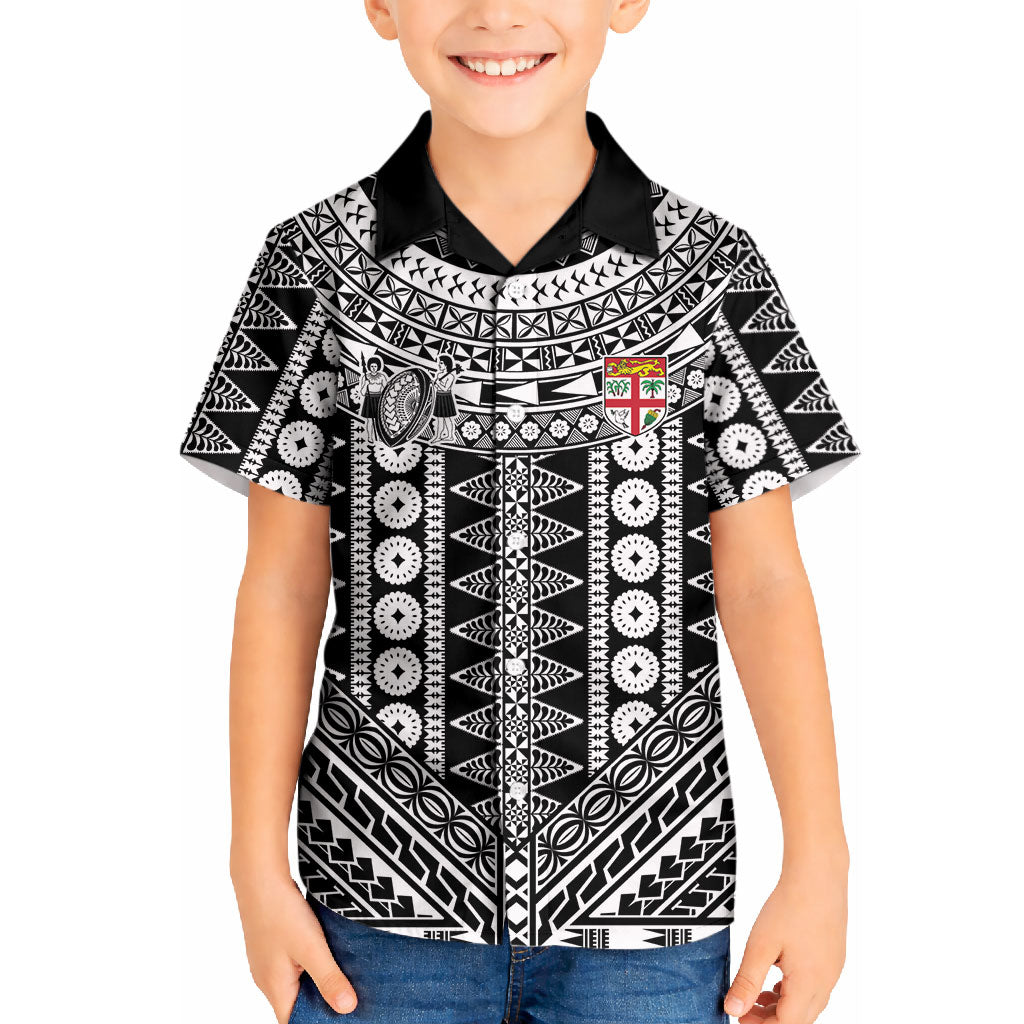 Fiji Custom Rugby National Heritage Kid Hawaiian Shirt Black Traditional Masi Inspired LT9 Kid Black - Polynesian Pride
