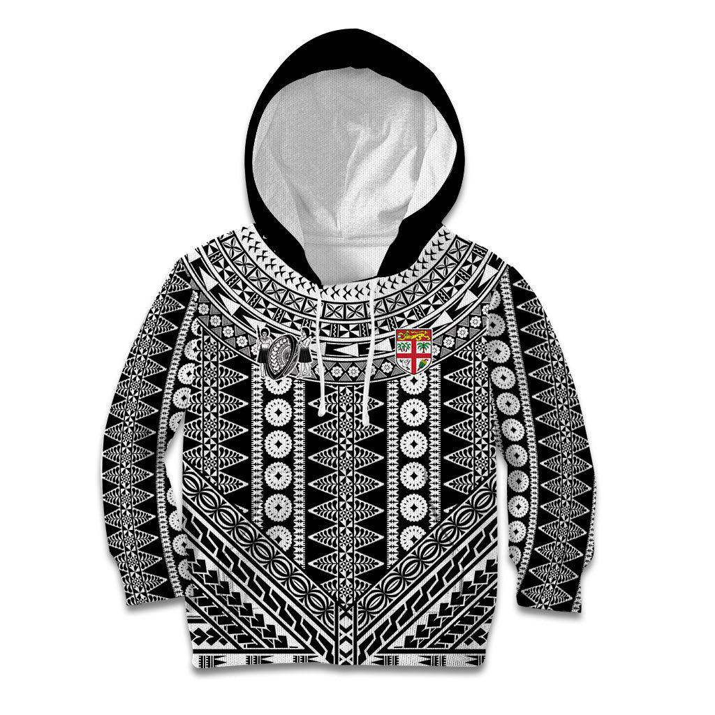 Fiji Custom Rugby National Heritage Kid Hoodie Black Traditional Masi Inspired LT9 Hoodie Black - Polynesian Pride
