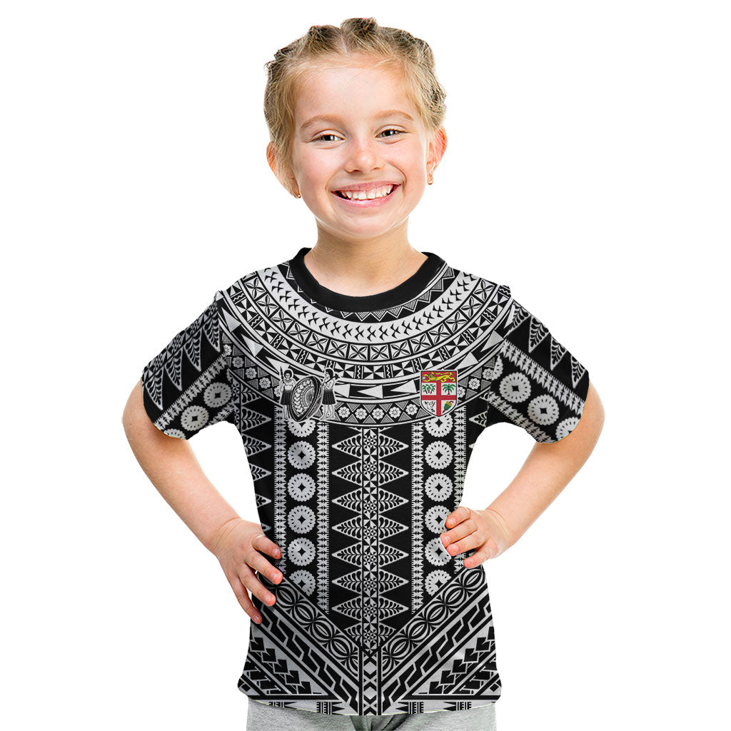Fiji Custom Rugby National Heritage Kid T Shirt Black Traditional Masi Inspired LT9 Black - Polynesian Pride