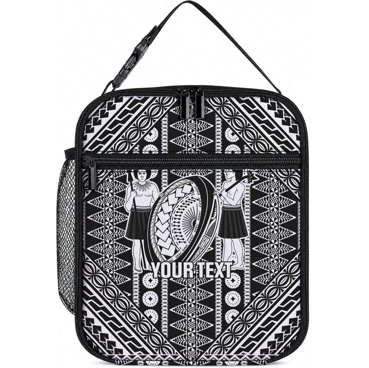 Fiji Custom Rugby National Heritage Lunch Bag Black Traditional Masi Inspired LT9 10.2 × 8.3 × 4.3 inch Black - Polynesian Pride
