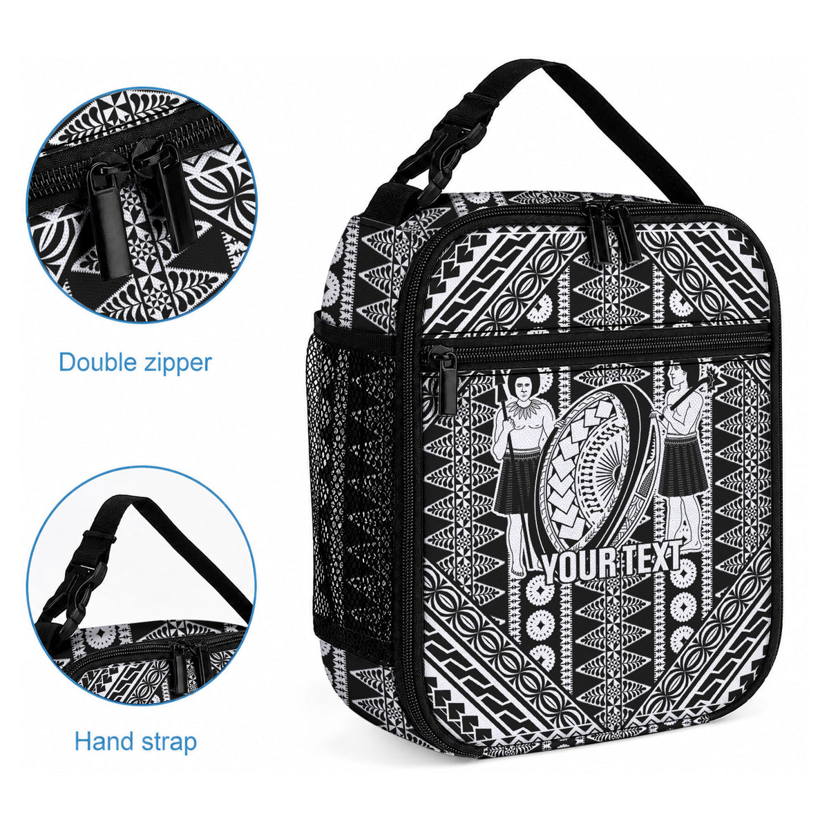 Fiji Custom Rugby National Heritage Lunch Bag Black Traditional Masi Inspired LT9 - Polynesian Pride