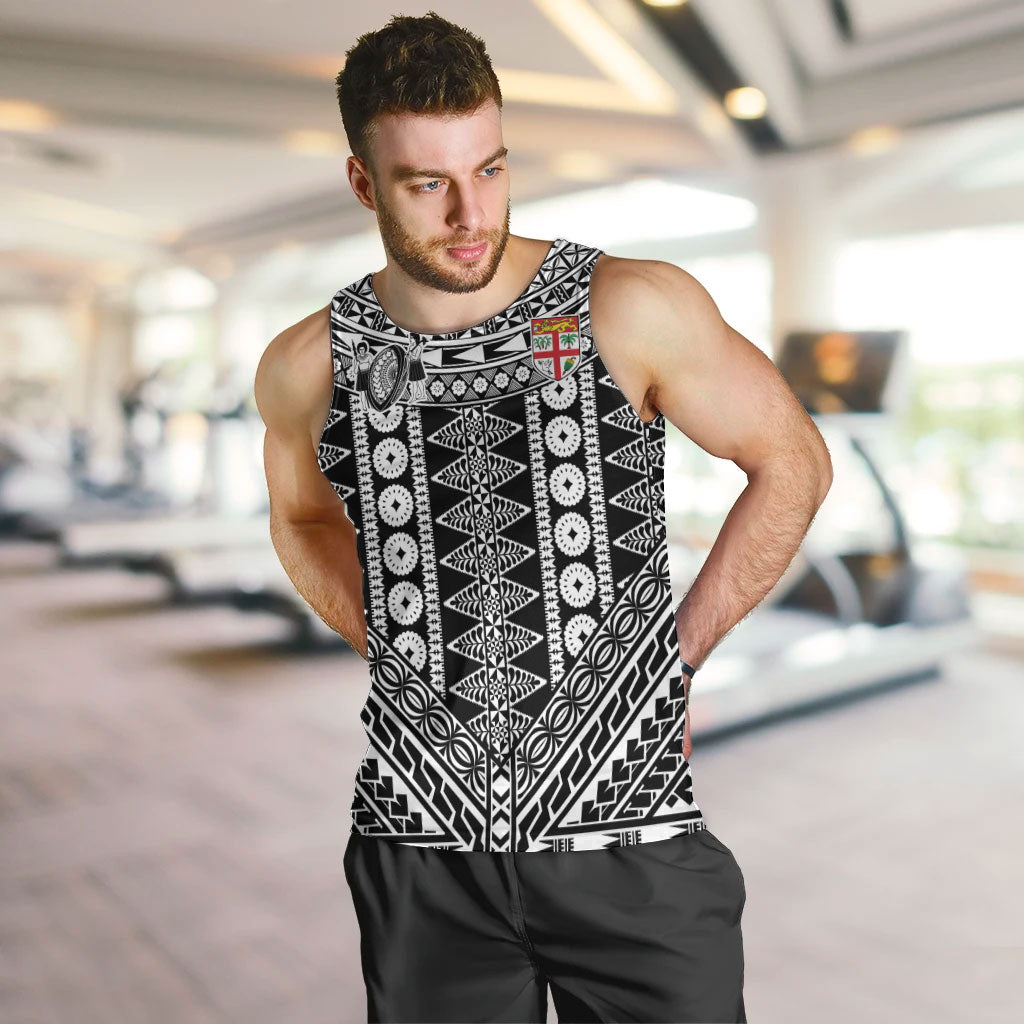 Fiji Custom Rugby National Heritage Men Tank Top Black Traditional Masi Inspired LT9 Black - Polynesian Pride