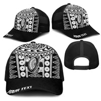 Fiji Personalized Rugby National Heritage Mesh Trucker Cap Black Traditional Masi Inspired