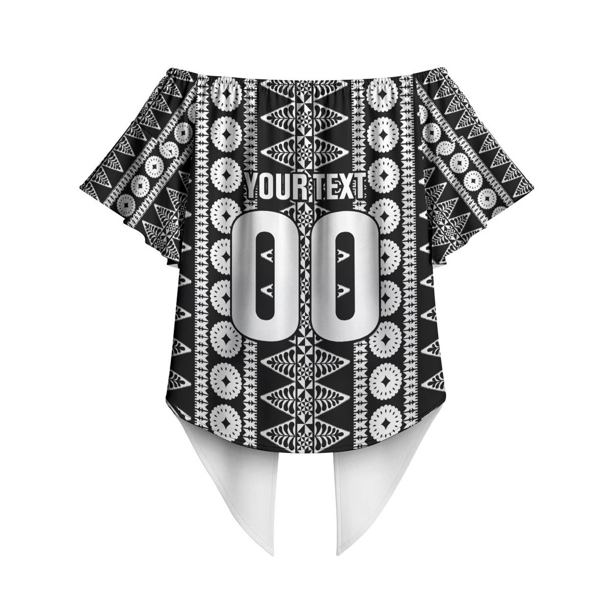 Fiji Custom Rugby National Heritage Off Shoulder Wrap Waist Top Black Traditional Masi Inspired LT9 - Polynesian Pride