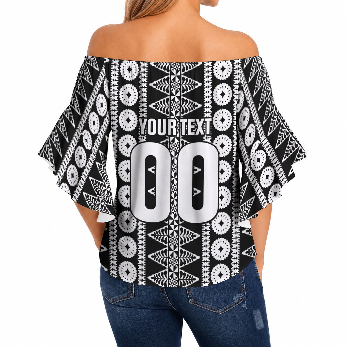 Fiji Custom Rugby National Heritage Off Shoulder Wrap Waist Top Black Traditional Masi Inspired LT9 - Polynesian Pride