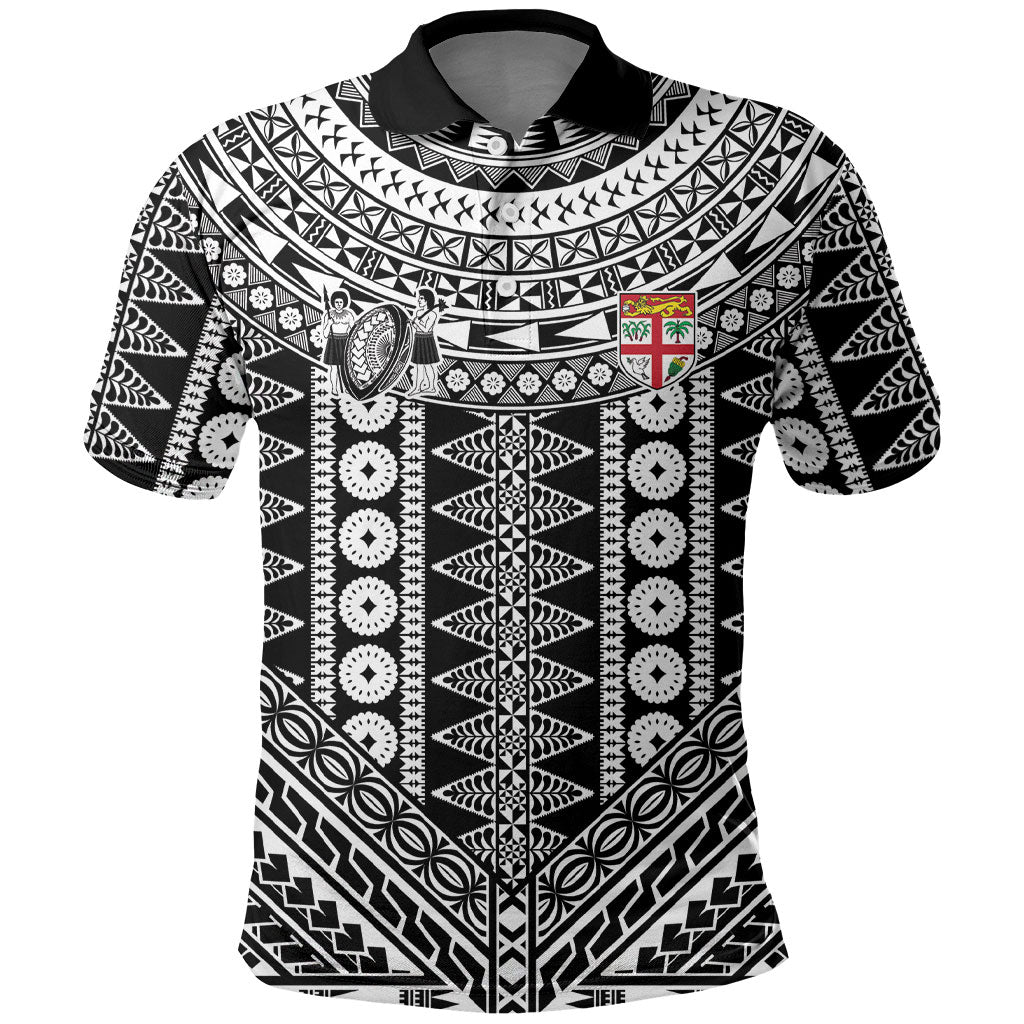 Fiji Custom Rugby National Heritage Polo Shirt Black Traditional Masi Inspired LT9 Black - Polynesian Pride