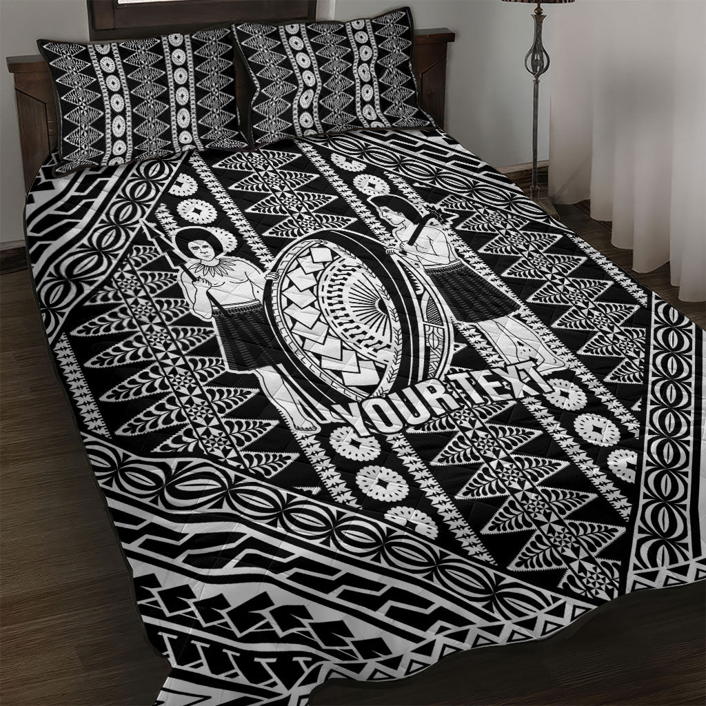 Fiji Custom Rugby National Heritage Quilt Bed Set Black Traditional Masi Inspired LT9 Black - Polynesian Pride