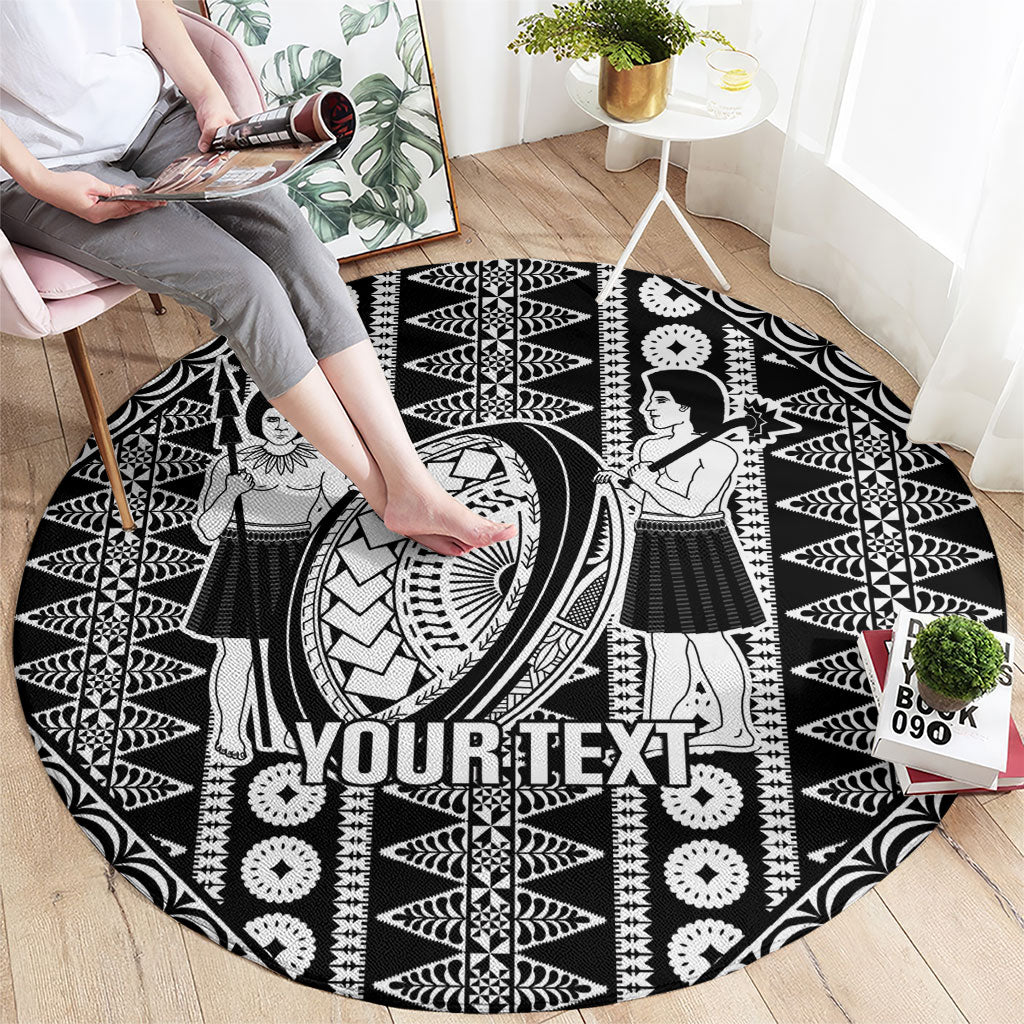 Fiji Custom Rugby National Heritage Round Carpet Black Traditional Masi Inspired