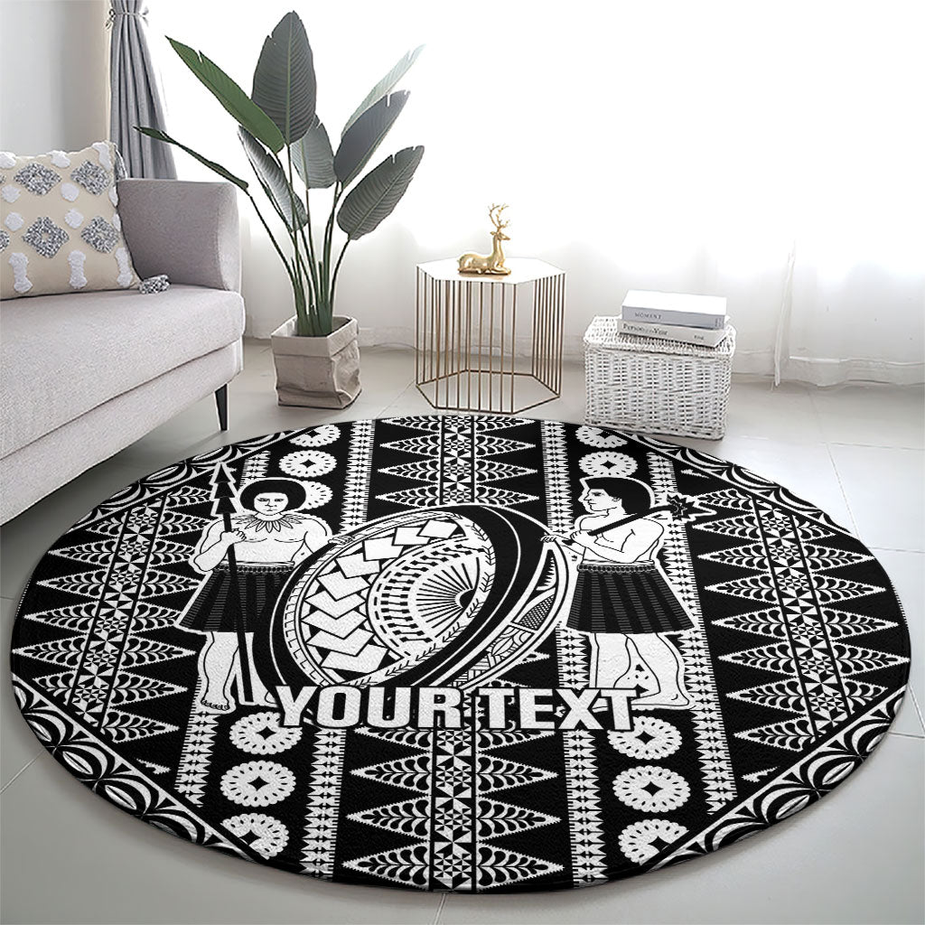 Fiji Custom Rugby National Heritage Round Carpet Black Traditional Masi Inspired