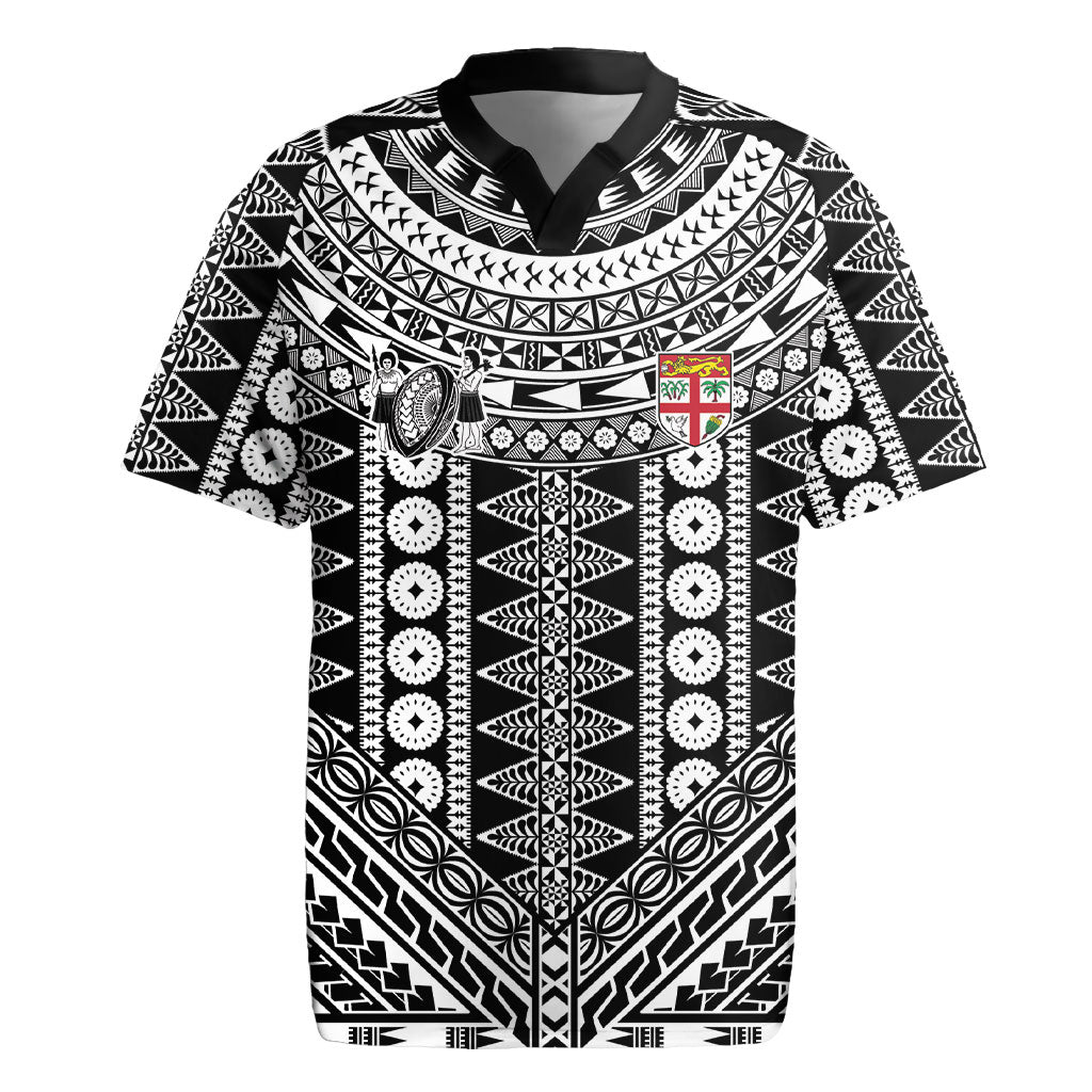 Fiji Custom Rugby National Heritage Rugby Jersey Black Traditional Masi Inspired LT9 Black - Polynesian Pride