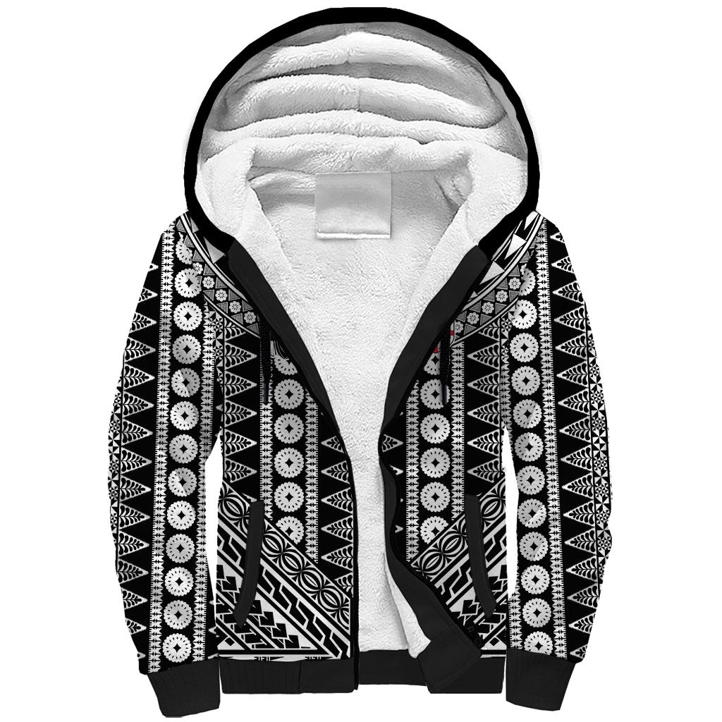 Fiji Custom Rugby National Heritage Sherpa Hoodie Black Traditional Masi Inspired LT9 Unisex Black - Polynesian Pride