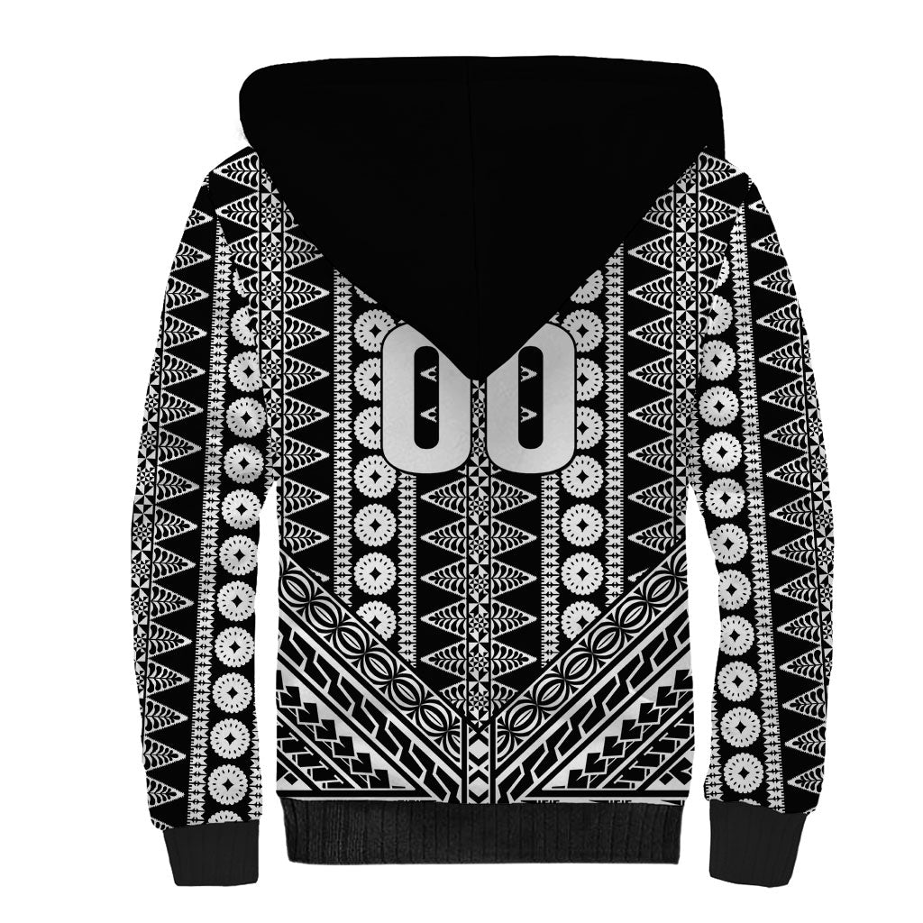 Fiji Custom Rugby National Heritage Sherpa Hoodie Black Traditional Masi Inspired