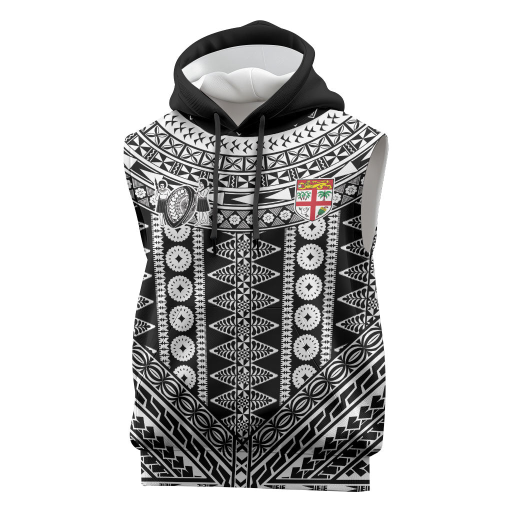 Fiji Custom Rugby National Heritage Sleeveless Hoodie Black Traditional Masi Inspired LT9 Black - Polynesian Pride