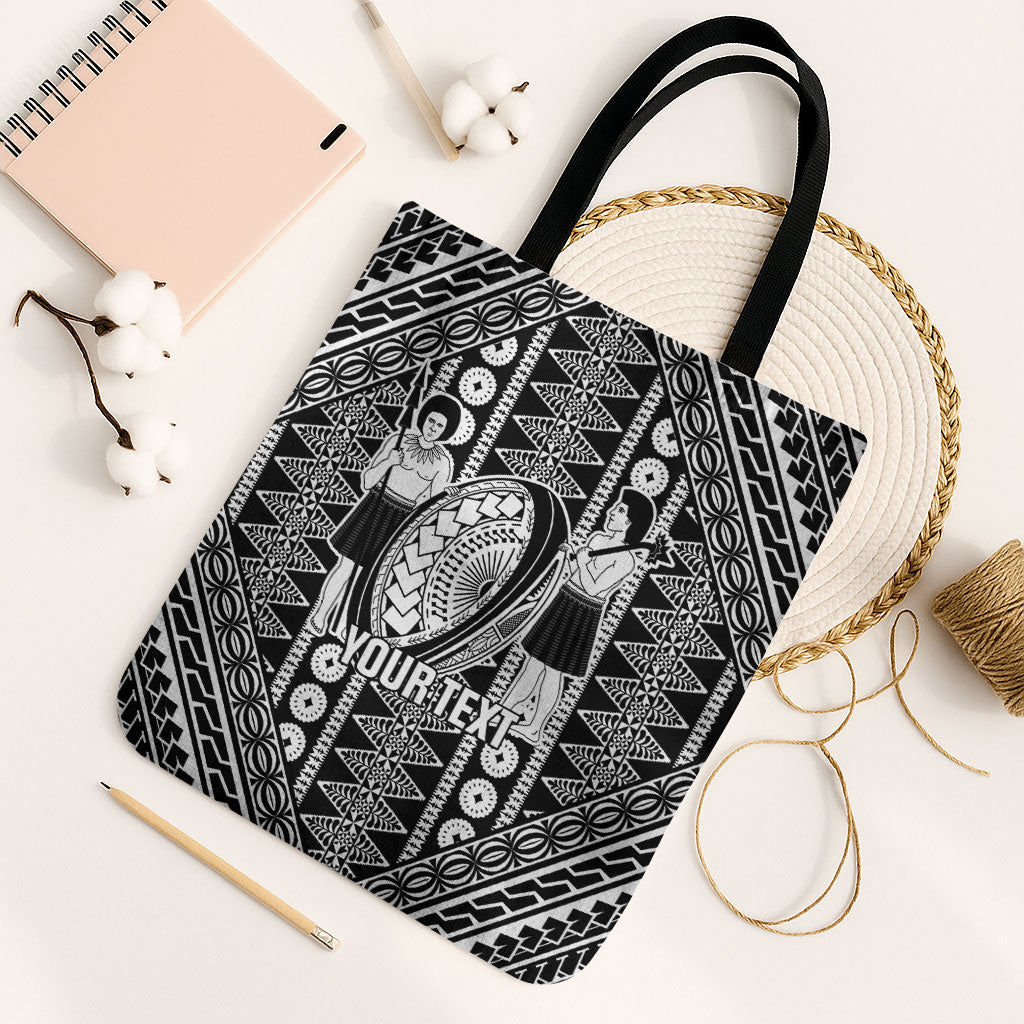 Fiji Custom Rugby National Heritage Tote Bag Black Traditional Masi Inspired LT9 Black Strap One Size Black - Polynesian Pride
