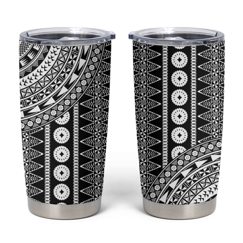 Fiji Custom Rugby National Heritage Tumbler Cup Black Traditional Masi Inspired LT9 Black - Polynesian Pride