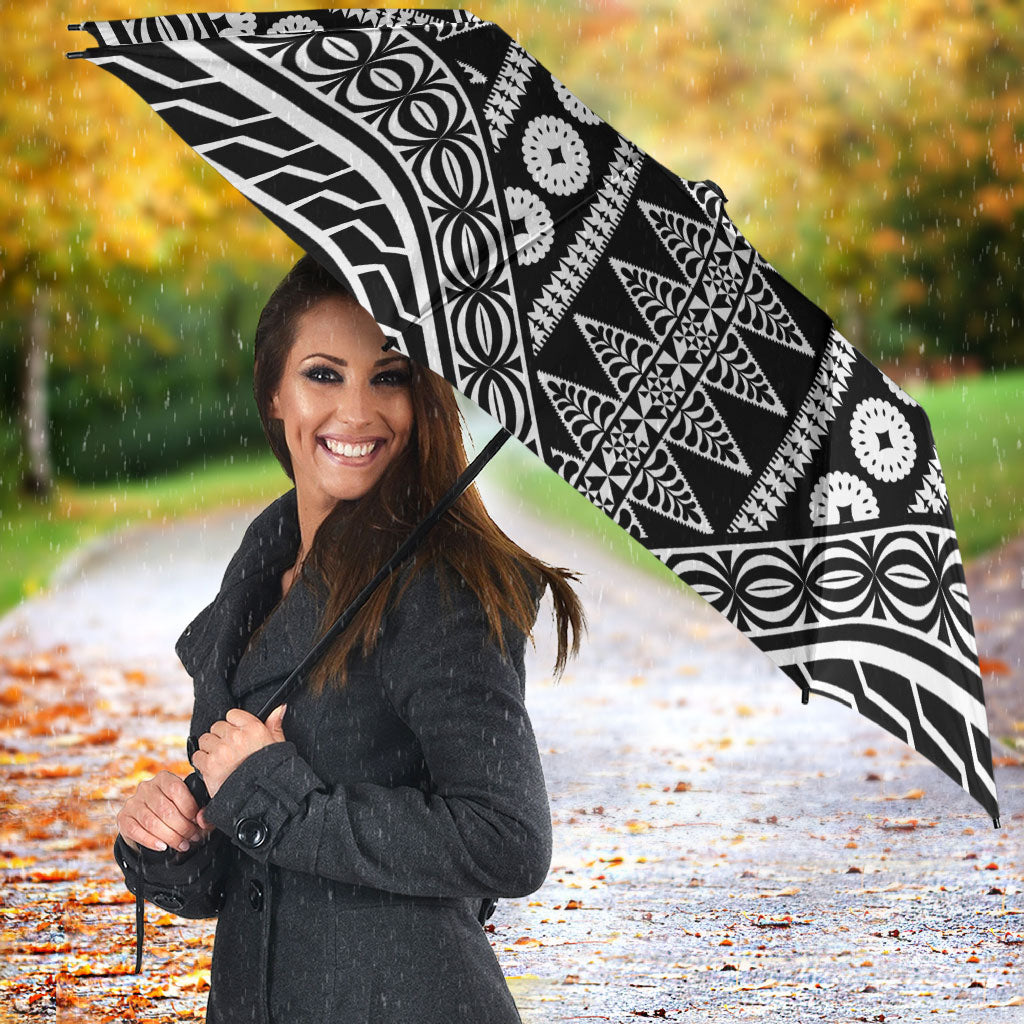 Fiji Custom Rugby National Heritage Umbrella Black Traditional Masi Inspired