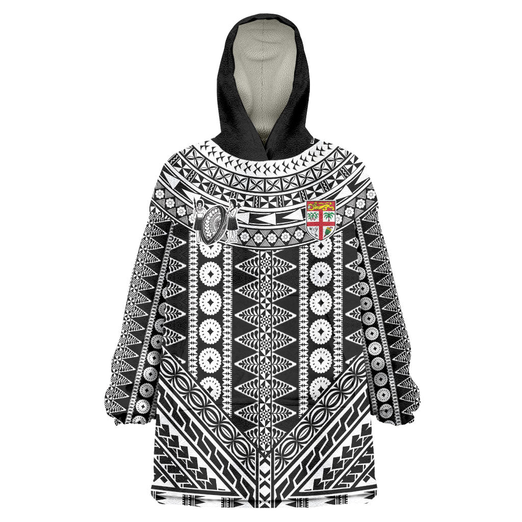 Fiji Custom Rugby National Heritage Wearable Blanket Hoodie Black Traditional Masi Inspired LT9 One Size Black - Polynesian Pride