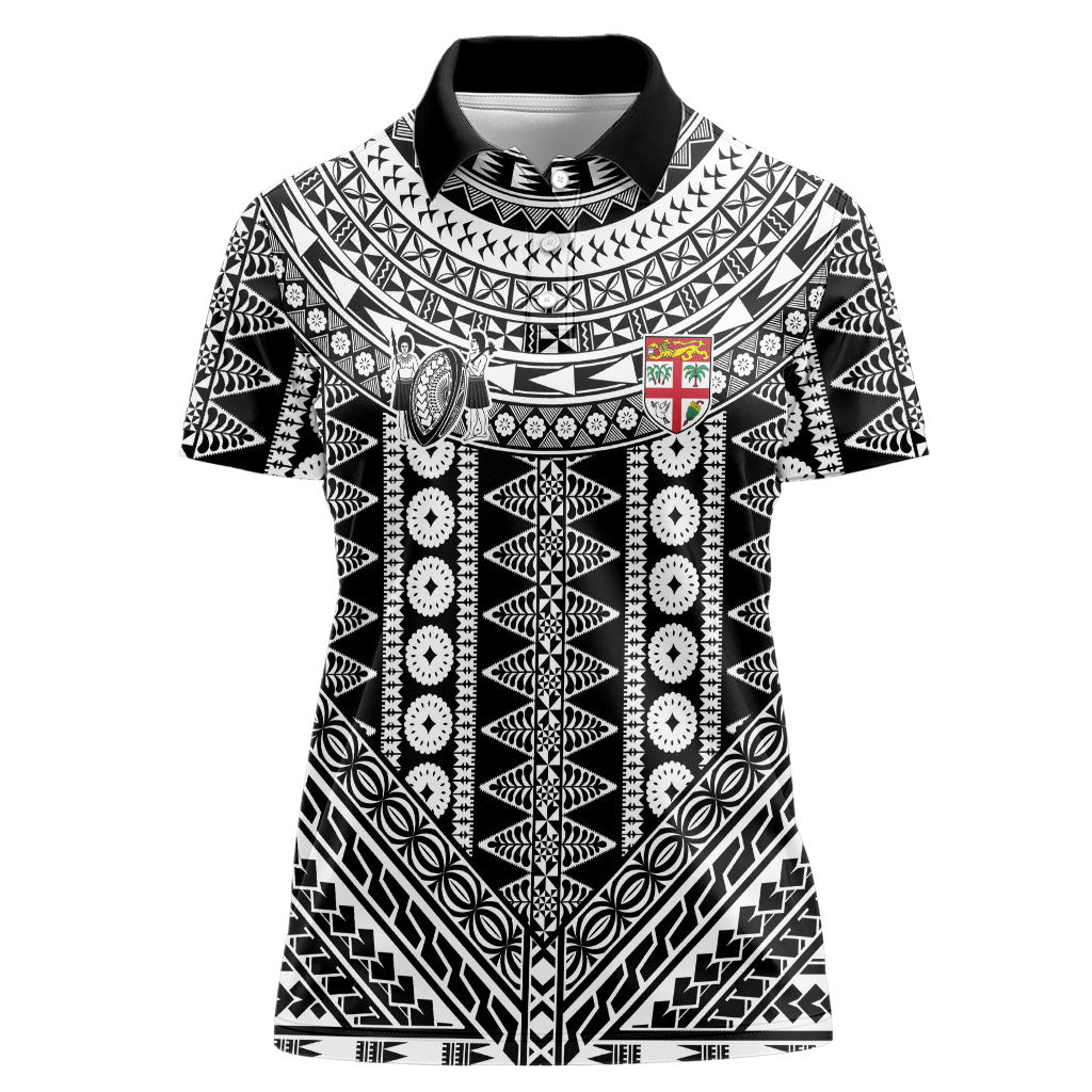 Fiji Custom Rugby National Heritage Women Polo Shirt Black Traditional Masi Inspired LT9 Female Black - Polynesian Pride