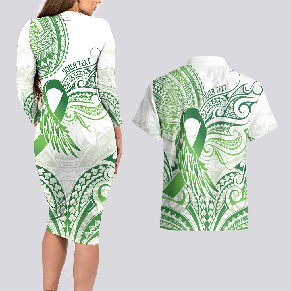 Its Okay Green Ribbon Personalised Couples Matching Long Sleeve Bodycon Dress and Hawaiian Shirt Polynesian Depression Awareness LT9 - Polynesian Pride