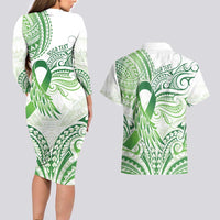 Its Okay Green Ribbon Personalised Couples Matching Long Sleeve Bodycon Dress and Hawaiian Shirt Polynesian Depression Awareness LT9 - Polynesian Pride