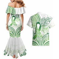 Its Okay Green Ribbon Personalised Couples Matching Mermaid Dress and Hawaiian Shirt Polynesian Depression Awareness LT9 - Polynesian Pride