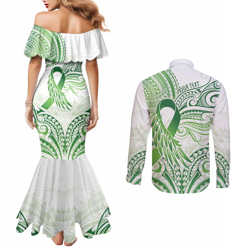Its Okay Green Ribbon Personalised Couples Matching Mermaid Dress and Long Sleeve Button Shirt Polynesian Depression Awareness LT9 - Polynesian Pride