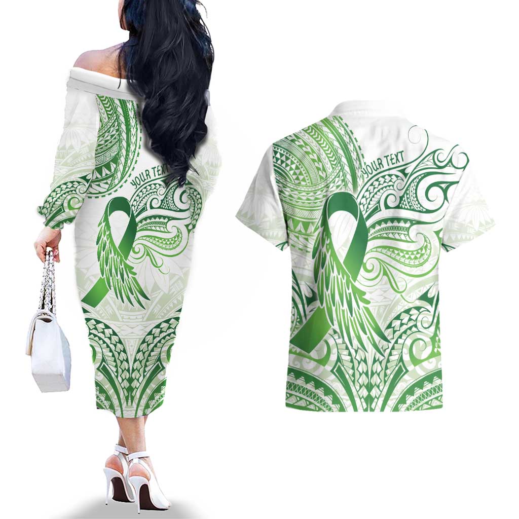 Its Okay Green Ribbon Personalised Couples Matching Off The Shoulder Long Sleeve Dress and Hawaiian Shirt Polynesian Depression Awareness LT9 - Polynesian Pride