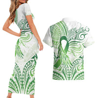 Its Okay Green Ribbon Personalised Couples Matching Short Sleeve Bodycon Dress and Hawaiian Shirt Polynesian Depression Awareness LT9 - Polynesian Pride