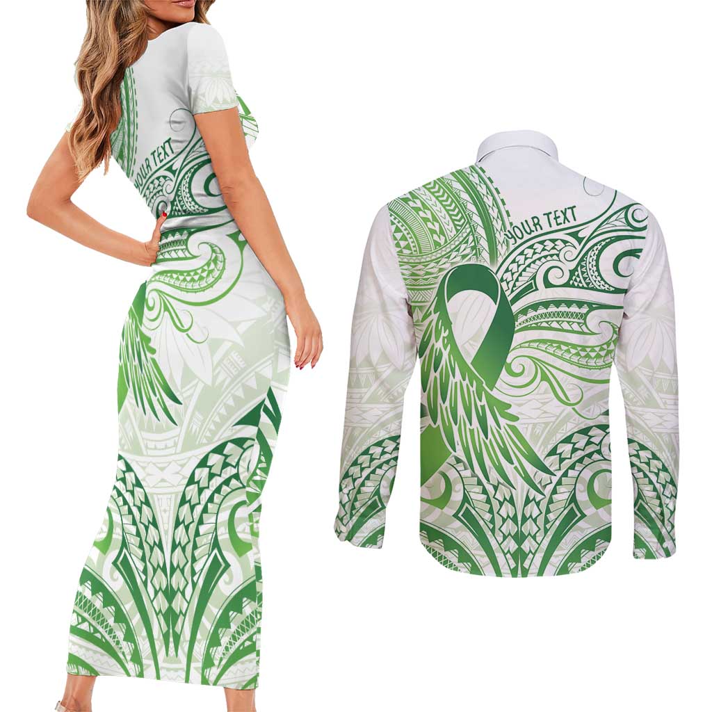 Its Okay Green Ribbon Personalised Couples Matching Short Sleeve Bodycon Dress and Long Sleeve Button Shirt Polynesian Depression Awareness LT9 - Polynesian Pride