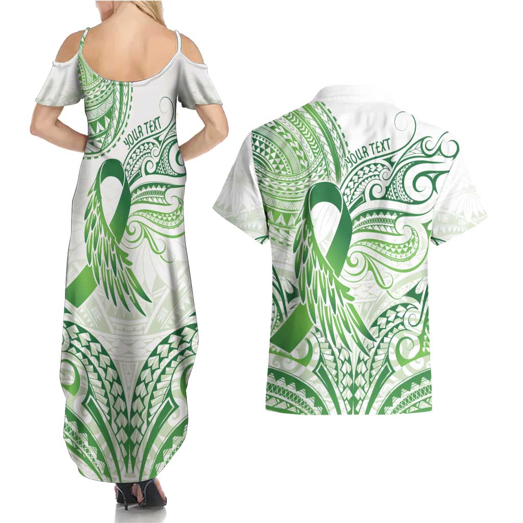 Its Okay Green Ribbon Personalised Couples Matching Summer Maxi Dress and Hawaiian Shirt Polynesian Depression Awareness LT9 - Polynesian Pride