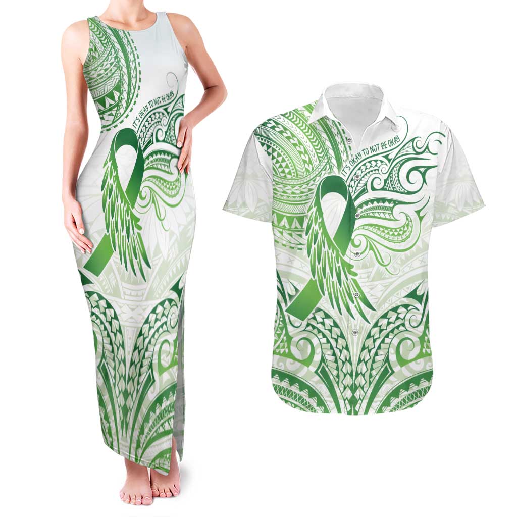 Its Okay Green Ribbon Personalised Couples Matching Tank Maxi Dress and Hawaiian Shirt Polynesian Depression Awareness LT9 Green - Polynesian Pride