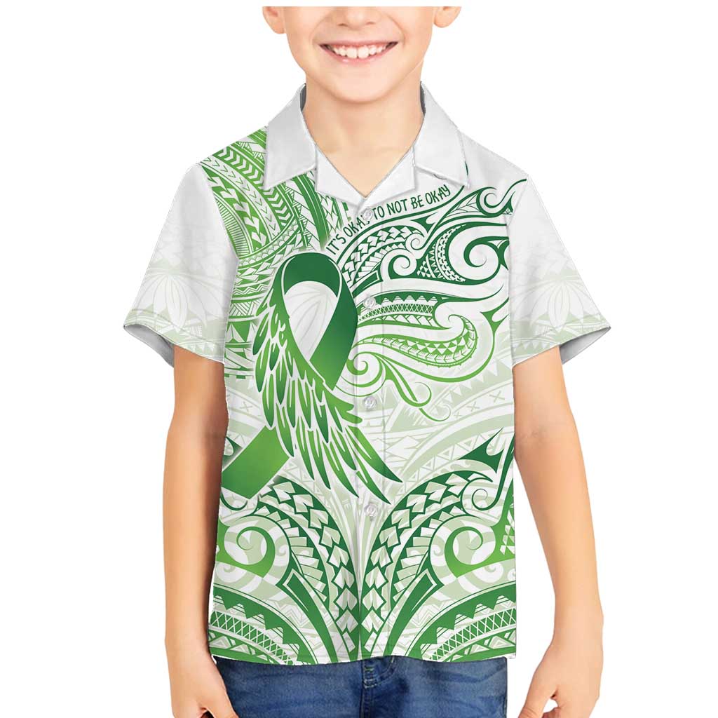 Its Okay Green Ribbon Personalised Family Matching Mermaid Dress and Hawaiian Shirt Polynesian Depression Awareness LT9 Son's Shirt Green - Polynesian Pride