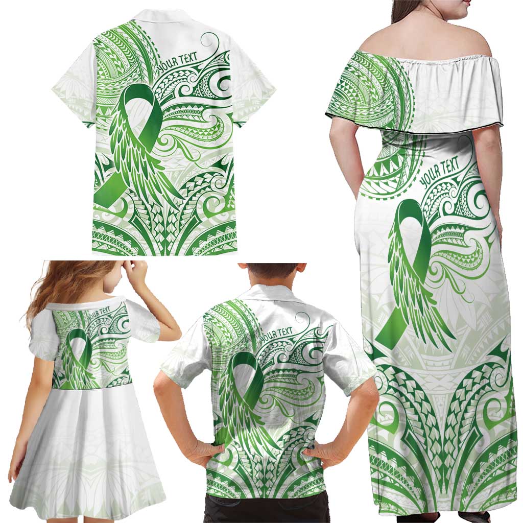 Its Okay Green Ribbon Personalised Family Matching Off Shoulder Maxi Dress and Hawaiian Shirt Polynesian Depression Awareness LT9 - Polynesian Pride