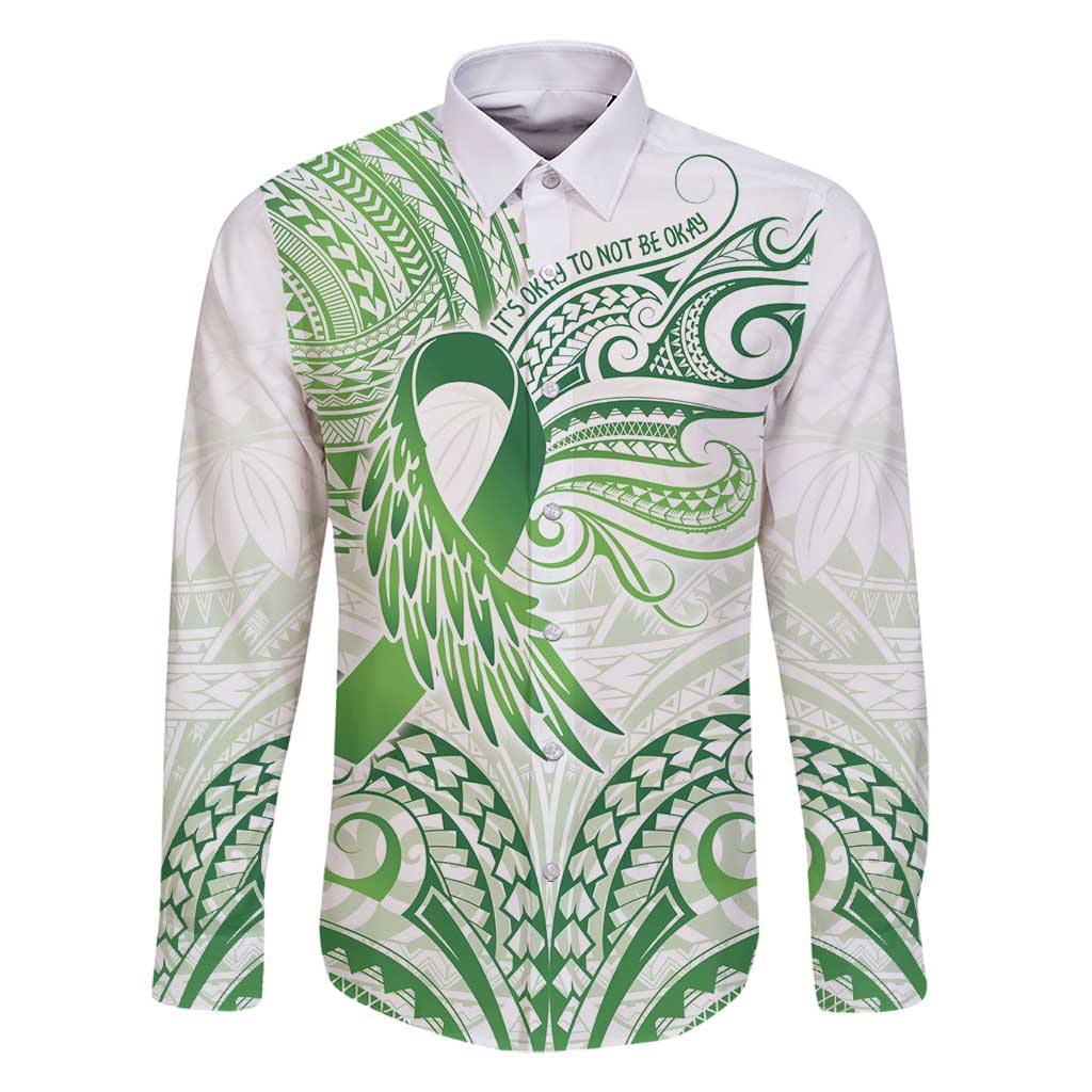 Its Okay Green Ribbon Personalised Family Matching Off Shoulder Maxi Dress and Hawaiian Shirt Polynesian Depression Awareness LT9 Dad's Shirt - Long Sleeve Green - Polynesian Pride