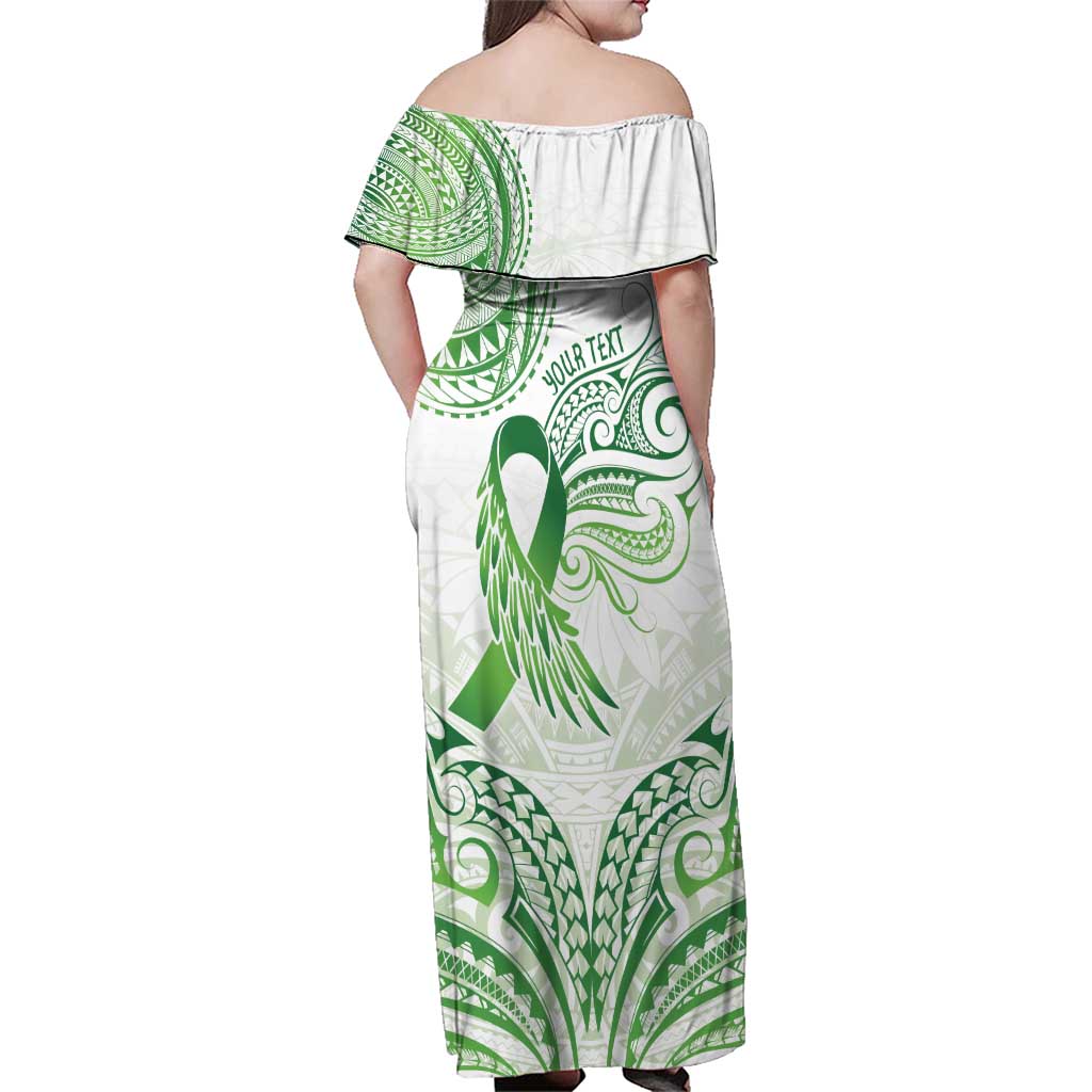 Its Okay Green Ribbon Personalised Family Matching Off Shoulder Maxi Dress and Hawaiian Shirt Polynesian Depression Awareness LT9 - Polynesian Pride