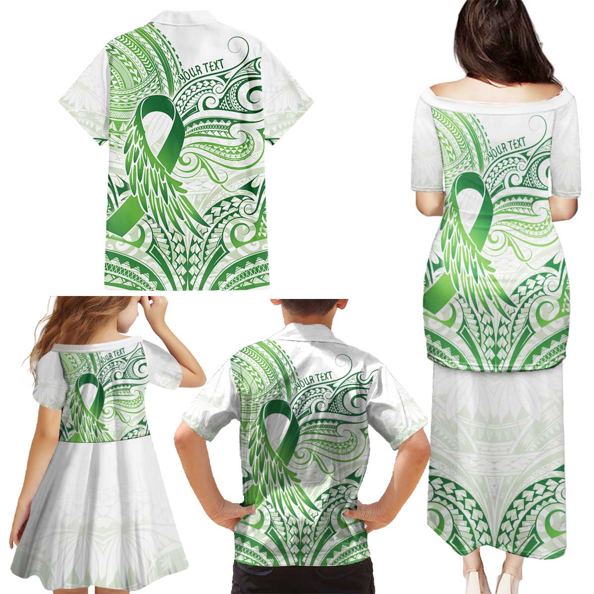 Its Okay Green Ribbon Personalised Family Matching Puletasi and Hawaiian Shirt Polynesian Depression Awareness LT9 - Polynesian Pride