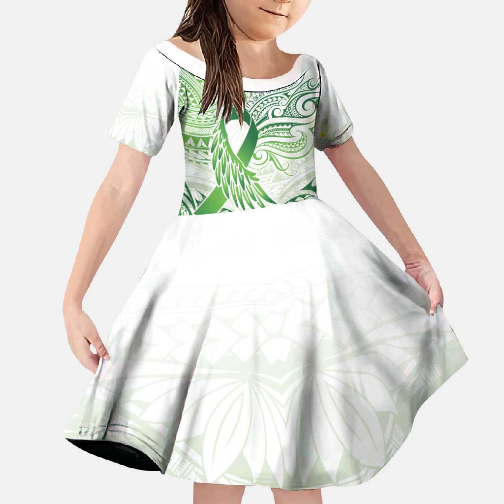 Its Okay Green Ribbon Personalised Family Matching Summer Maxi Dress and Hawaiian Shirt Polynesian Depression Awareness LT9 Daughter's Dress Green - Polynesian Pride