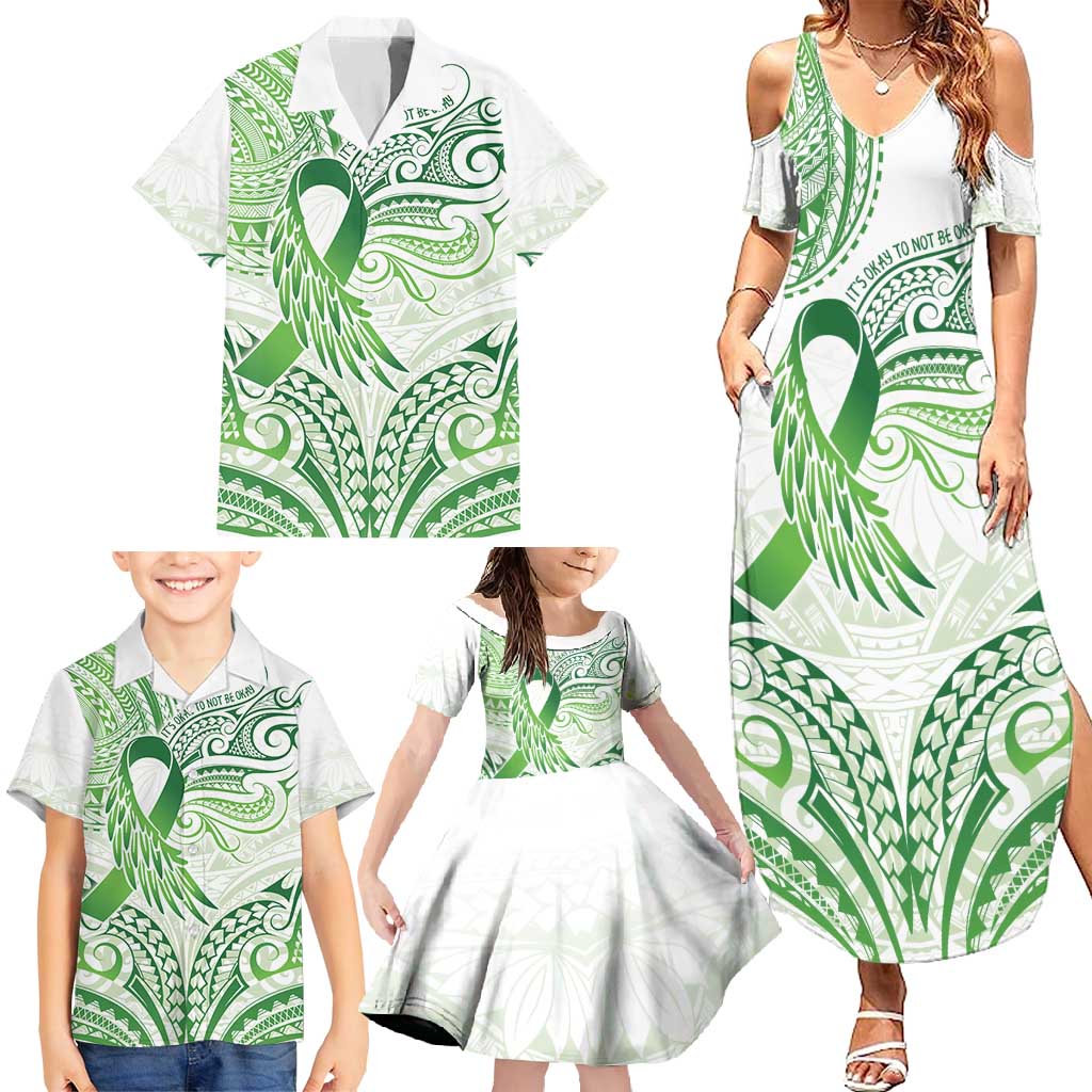 Its Okay Green Ribbon Personalised Family Matching Summer Maxi Dress and Hawaiian Shirt Polynesian Depression Awareness LT9 - Polynesian Pride