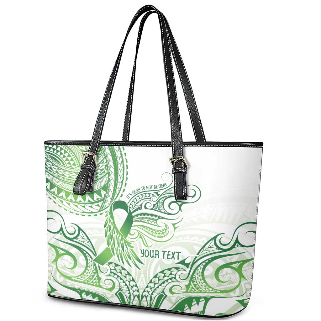 Its Okay Green Ribbon Personalised Leather Tote Bag Polynesian Depression Awareness