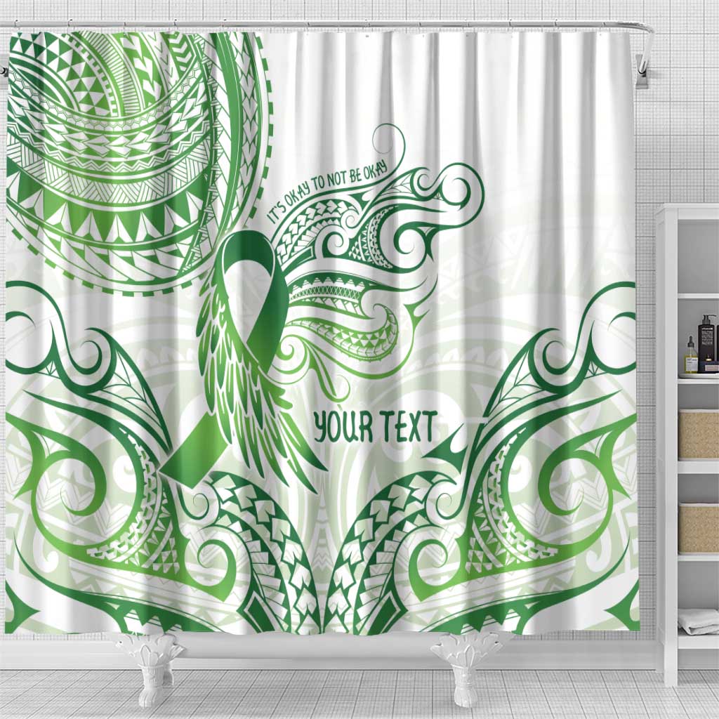 Its Okay Green Ribbon Personalised Shower Curtain Polynesian Depression Awareness